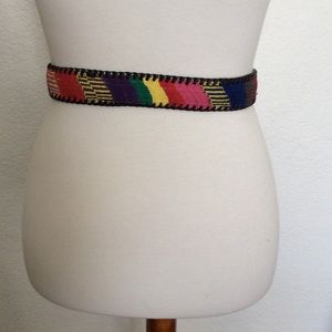 Vintage Colorful Guatemalan Woven Leather Belt SzL